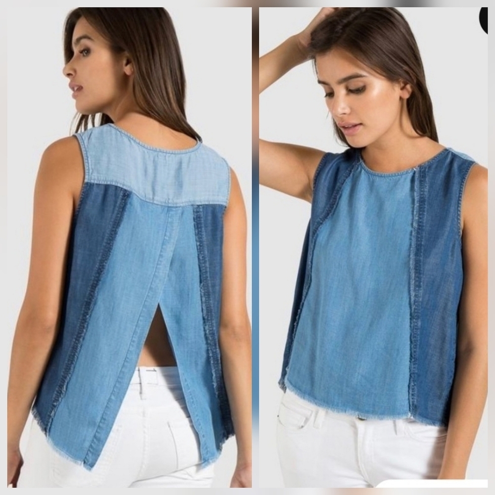 ❤️ ANTHROPOLOGIE CLOTH & STONE BLUE CHAMBRAY SPLIT BACK TANK TOP, XS